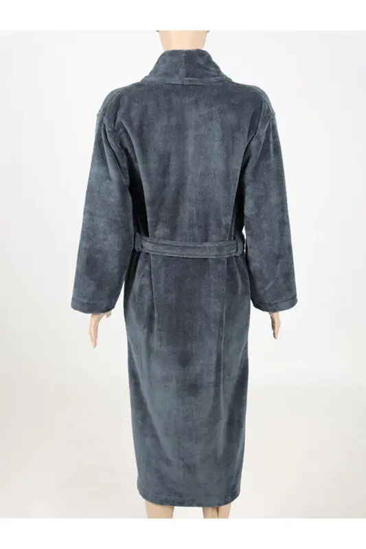 Koyu Gri Kadın/Erkek Unısex Şalyaka Ev, Otel, Spa, Banyo Bornoz Tek Parça-Koyu Gri - 4