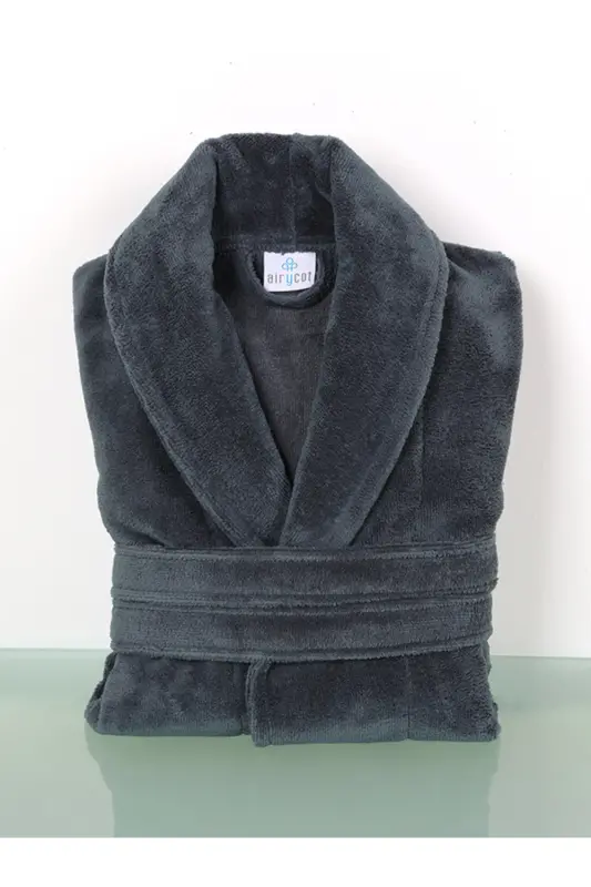 Koyu Gri Kadın/Erkek Unısex Şalyaka Ev, Otel, Spa, Banyo Bornoz Tek Parça-Koyu Gri - 6