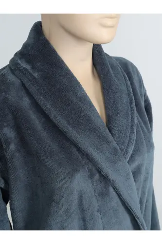 Koyu Gri Kadın/Erkek Unısex Şalyaka Ev, Otel, Spa, Banyo Bornoz Tek Parça-Koyu Gri - 7