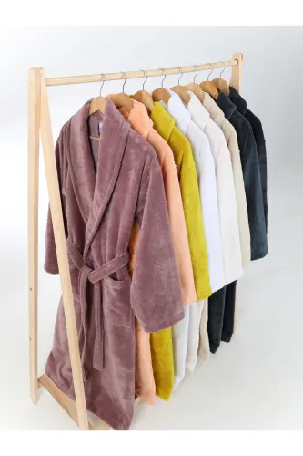 Koyu Gri Kadın/Erkek Unısex Şalyaka Ev, Otel, Spa, Banyo Bornoz Tek Parça-Koyu Gri - 8