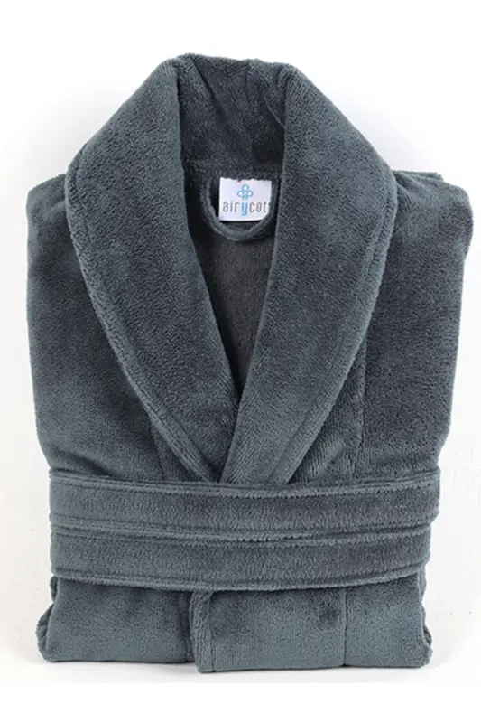 Koyu Gri Kadın/Erkek Unısex Şalyaka Ev, Otel, Spa, Banyo Bornoz Tek Parça-Koyu Gri - AİRYCOT