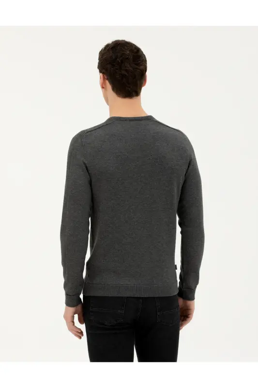 Koyu Gri Slim Fit Bisiklet Yaka Triko Kazak 50281779-VR080-142342 - 5