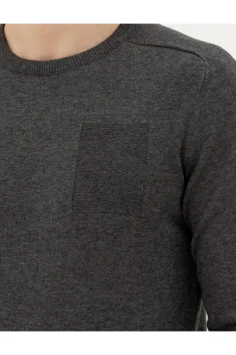 Koyu Gri Slim Fit Bisiklet Yaka Triko Kazak 50281779-VR080-142342 - 7