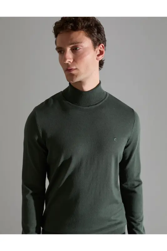 Koyu Haki Slim Fit Balıkçı Yaka Basic Triko Kazak 50314202-VR111 - Koyu Haki - 1