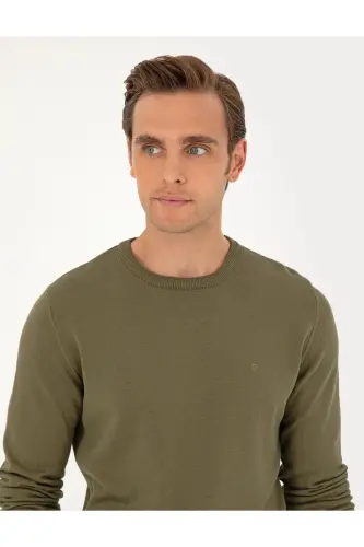 Koyu Haki Slim Fit Bisiklet Yaka Basic Triko Kazak 50296575-VR111 - Koyu Haki - Pierre Cardin (1)