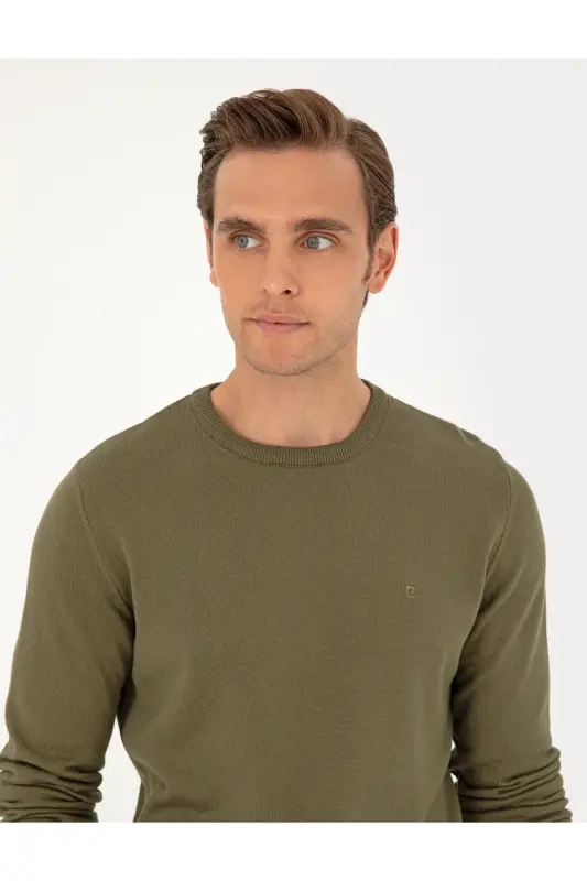 Koyu Haki Slim Fit Bisiklet Yaka Basic Triko Kazak 50296575-VR111 - Koyu Haki - 2