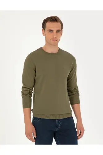 Koyu Haki Slim Fit Bisiklet Yaka Basic Triko Kazak 50296575-VR111 - Koyu Haki - 3