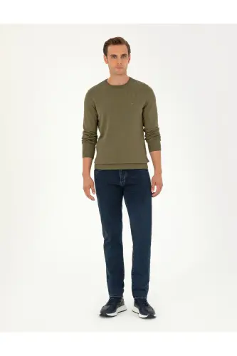 Koyu Haki Slim Fit Bisiklet Yaka Basic Triko Kazak 50296575-VR111 - Koyu Haki - 4