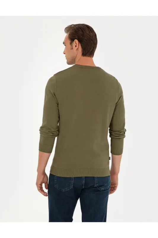 Koyu Haki Slim Fit Bisiklet Yaka Basic Triko Kazak 50296575-VR111 - Koyu Haki - 5