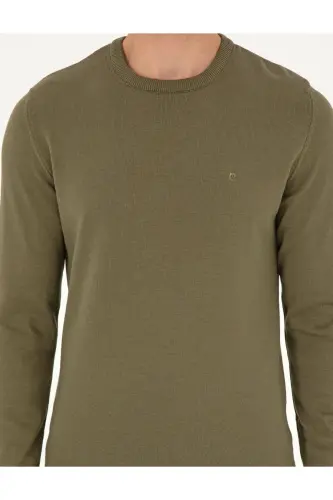 Koyu Haki Slim Fit Bisiklet Yaka Basic Triko Kazak 50296575-VR111 - Koyu Haki - 6