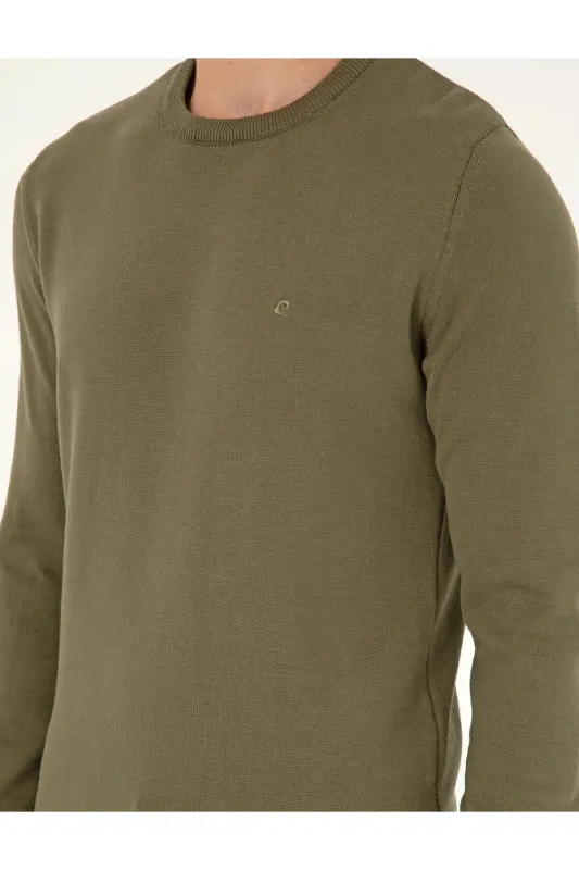Koyu Haki Slim Fit Bisiklet Yaka Basic Triko Kazak 50296575-VR111 - Koyu Haki - 7