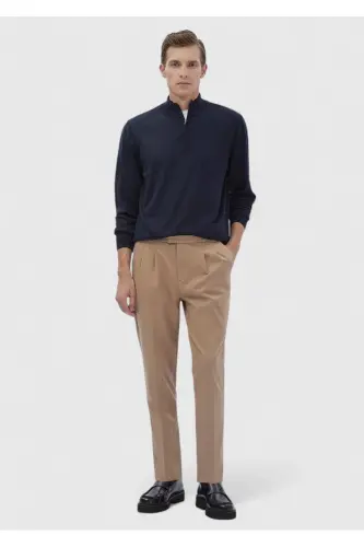 Koyu İndigo Yarım Balıkçı Yaka Düz Örgü Yün Karışımlı Triko Kazak-Koyu İndigo - 2