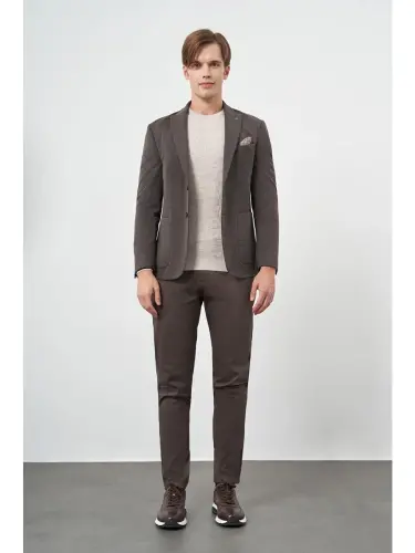 Koyu Kahverengi Örme Kılıç Yaka 6 Drop Slim Fit Ceket 1002245156-Kahverengi - LC WAIKIKI (1)