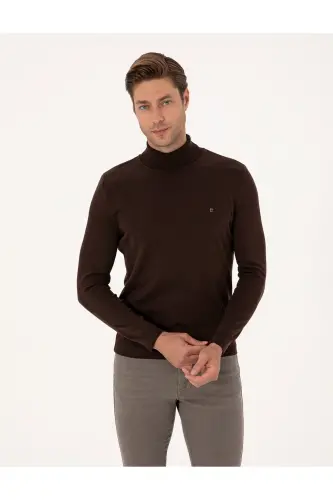 Koyu Kahverengi Slim Fit Balıkçı Yaka Basic Triko Kazak 50314202-VR084 - Koyu Kahverengi - 1