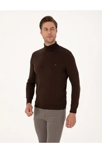 Koyu Kahverengi Slim Fit Balıkçı Yaka Basic Triko Kazak 50314202-VR084 - Koyu Kahverengi - 3