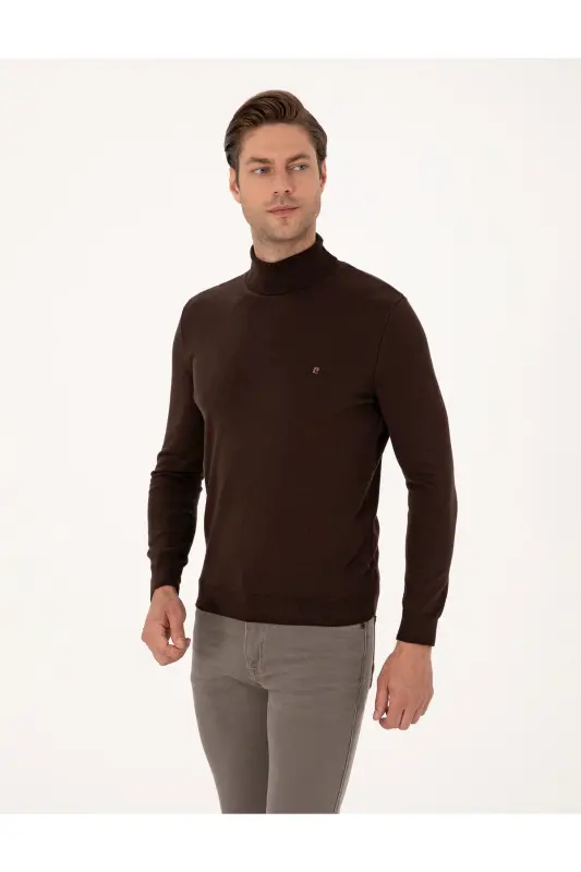 Koyu Kahverengi Slim Fit Balıkçı Yaka Basic Triko Kazak 50314202-VR084 - Koyu Kahverengi - 3