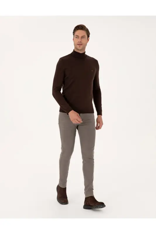 Koyu Kahverengi Slim Fit Balıkçı Yaka Basic Triko Kazak 50314202-VR084 - Koyu Kahverengi - 4
