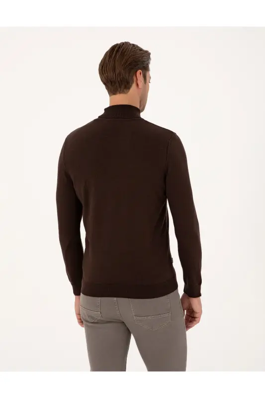 Koyu Kahverengi Slim Fit Balıkçı Yaka Basic Triko Kazak 50314202-VR084 - Koyu Kahverengi - 5
