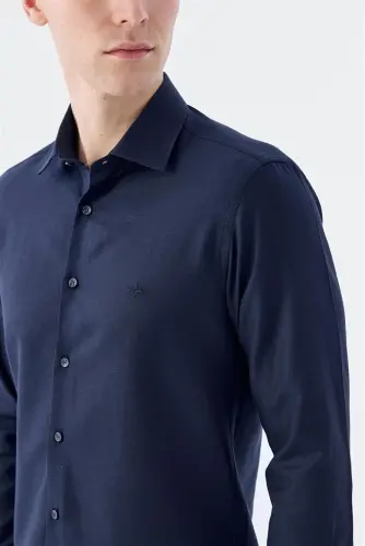 Koyu Lacivert-2 Comfort Fit Pamuklu Kolay Ütülenebilir Gömlek - 3