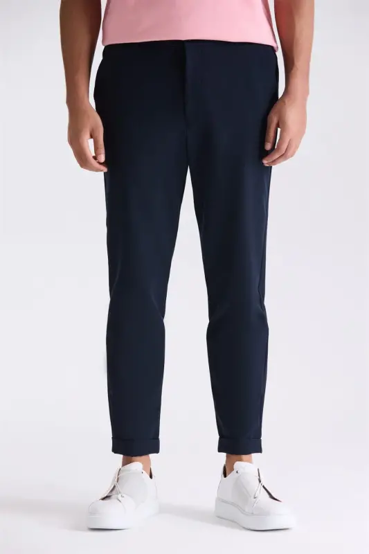 Koyu Lacivert Comfort Fit Beli Lastikli Spor Jogger Pantolon - JAKAMEN