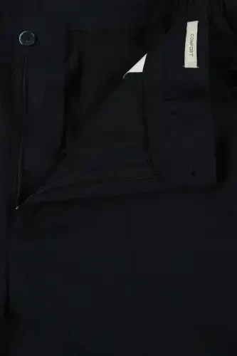 Koyu Lacivert Comfort Fit Beli Lastikli Yünlü Kumaş Pantolon - 3