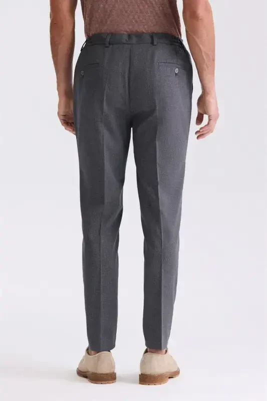 Koyu Lacivert Comfort Fit Beli Lastikli Yünlü Kumaş Pantolon - 3