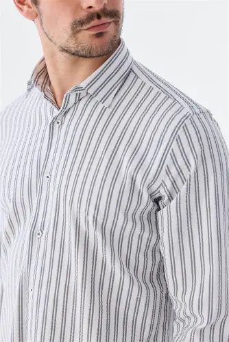 Koyu Lacivert Comfort Fit Desenli Esnek Kumaş Pamuklu Spor Gömlek - 3