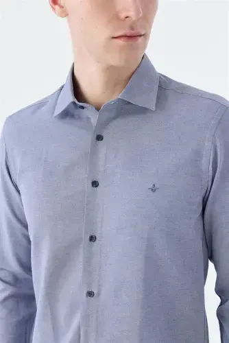 Koyu Lacivert Comfort Fit Pamuklu Kolay Ütülenebilir Gömlek - 3