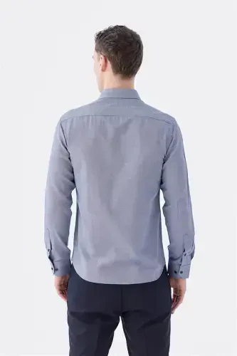 Koyu Lacivert Comfort Fit Pamuklu Kolay Ütülenebilir Gömlek - 4