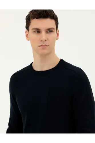 Koyu Lacivert Slim Fit Bisiklet Yaka Triko Kazak 50281779-VR100-164809 - PIERRE CARDIN (1)