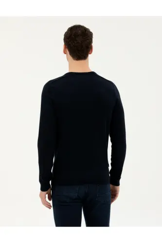 Koyu Lacivert Slim Fit Bisiklet Yaka Triko Kazak 50281779-VR100-164809 - 5