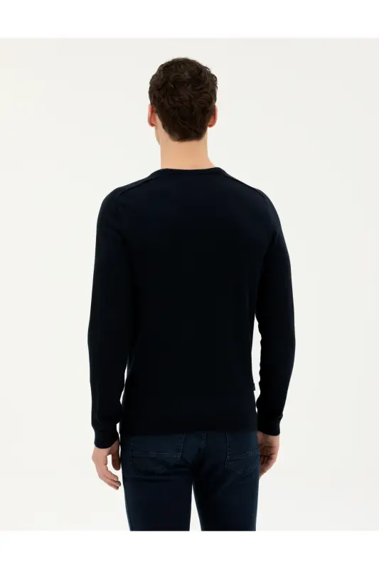 Koyu Lacivert Slim Fit Bisiklet Yaka Triko Kazak 50281779-VR100-164809 - 5