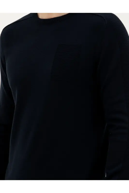 Koyu Lacivert Slim Fit Bisiklet Yaka Triko Kazak 50281779-VR100-164809 - 7