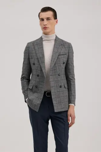 Koyu Lacivert Slim Fit Kruvaze Takım Elbise - JAKAMEN (1)