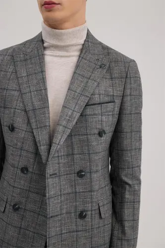 Koyu Lacivert Slim Fit Kruvaze Takım Elbise - 3