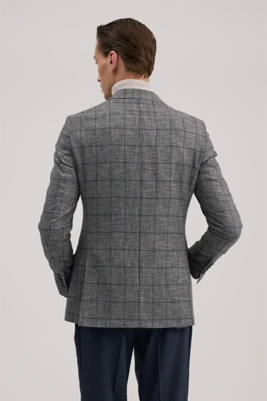 Koyu Lacivert Slim Fit Kruvaze Takım Elbise - 5