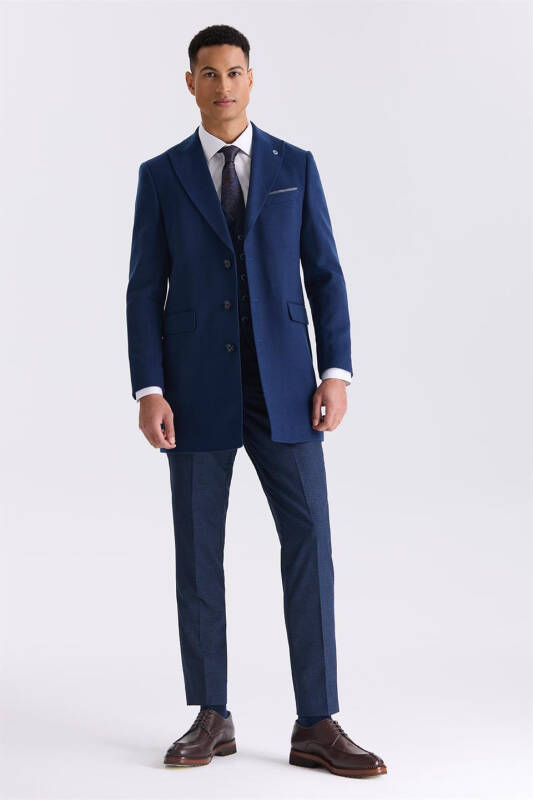 Koyu Lacivert Slim Fit Sivri Yaka Kaban - 2