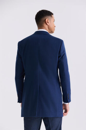 Koyu Lacivert Slim Fit Sivri Yaka Kaban - 4