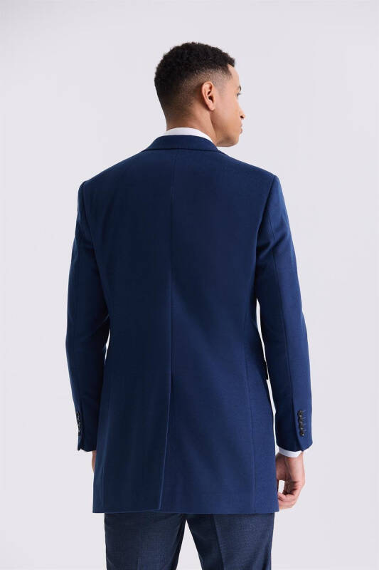 Koyu Lacivert Slim Fit Sivri Yaka Kaban - 4