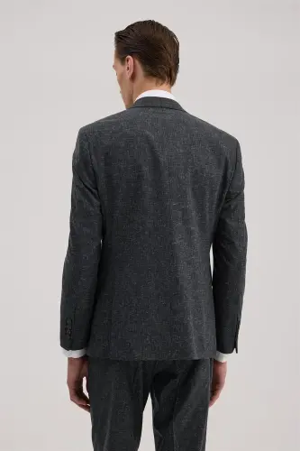 Koyu Lacivert Slim Fit Sivri Yaka Yelekli Takım Elbise - 4