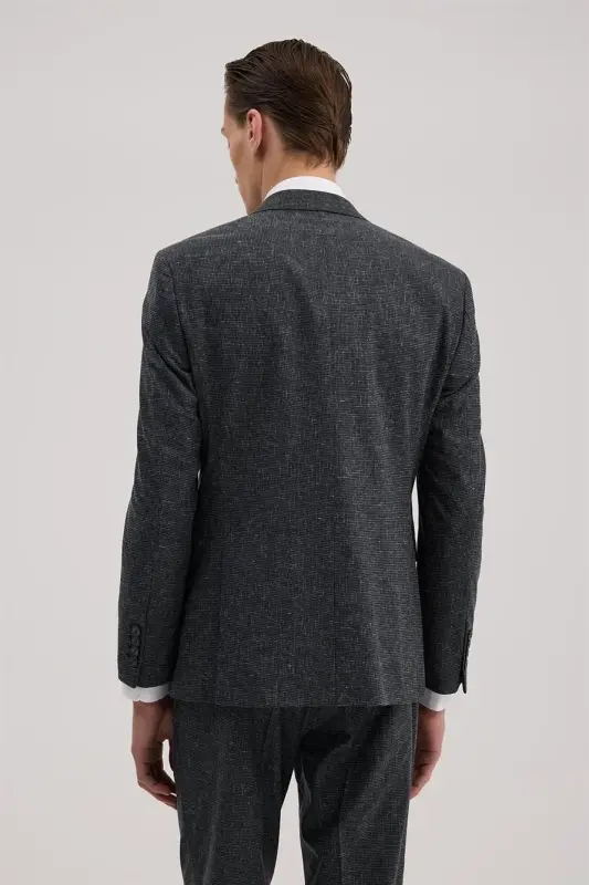 Koyu Lacivert Slim Fit Sivri Yaka Yelekli Takım Elbise - 4