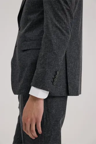 Koyu Lacivert Slim Fit Sivri Yaka Yelekli Takım Elbise - 5