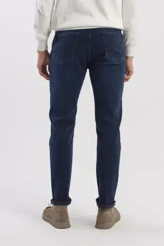 Koyu Lacivert Slim Fit Yıkamalı Pamuklu Jean Kot Pantolon - 3