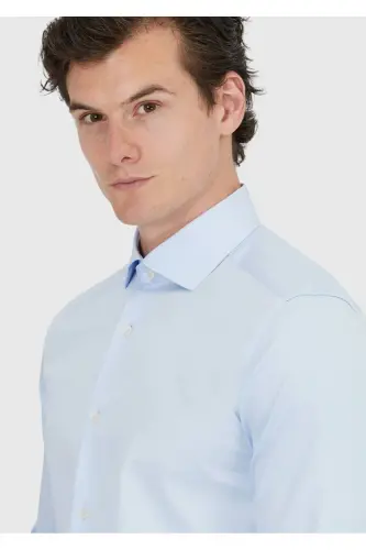 Koyu Mavi Düz Slim Fit Uzun Dokuma Klasik %100 Pamuk Gömlek - Koyu Mavi - 3