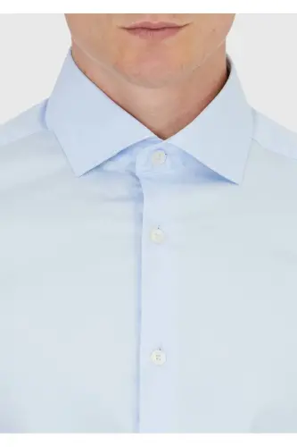 Koyu Mavi Düz Slim Fit Uzun Dokuma Klasik %100 Pamuk Gömlek - Koyu Mavi - 4