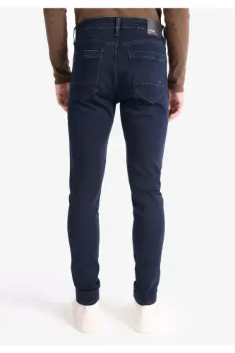 Slim Fit Düşük Bel Dar Paça Erkek Koyu İndigo Jean Pantolon - 2