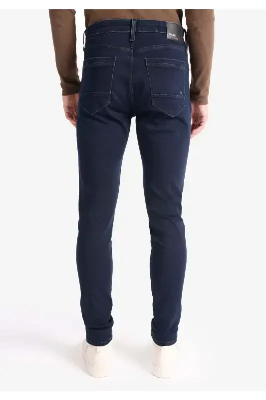 Slim Fit Düşük Bel Dar Paça Erkek Koyu İndigo Jean Pantolon - 2