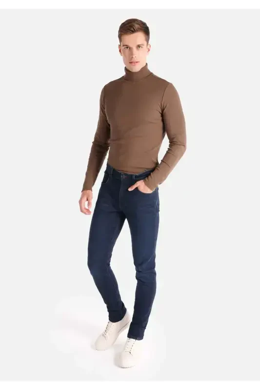 Slim Fit Düşük Bel Dar Paça Erkek Koyu İndigo Jean Pantolon - 3