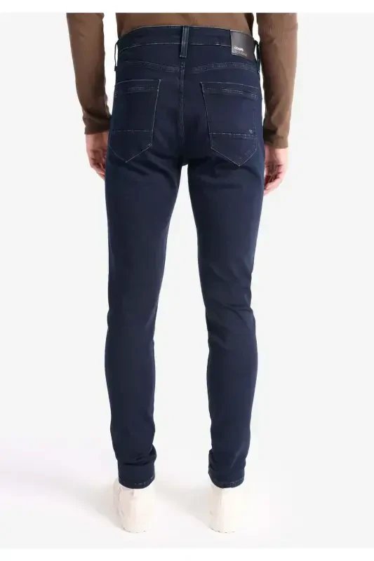 Slim Fit Düşük Bel Dar Paça Erkek Koyu İndigo Jean Pantolon - 4