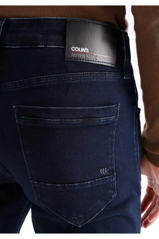 Slim Fit Düşük Bel Dar Paça Erkek Koyu İndigo Jean Pantolon - DOBBY WASH - 6